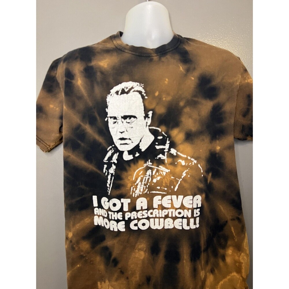 More Cowbell Quote Shirt Mens Large Brown Tie Dye Graphic Tee Bruce Dickinson